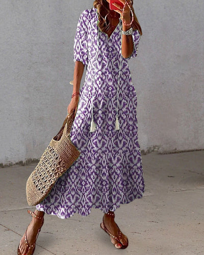 Dianna | Boho Vintage V-Neck Printed Dress