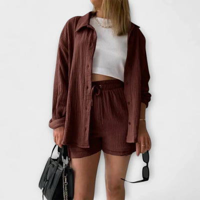 VANESSA 2-PIECE BUTTON UP AND SHORTS SET