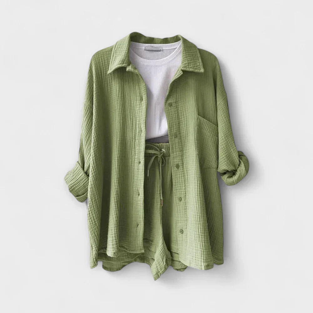 VANESSA 2-PIECE BUTTON UP AND SHORTS SET