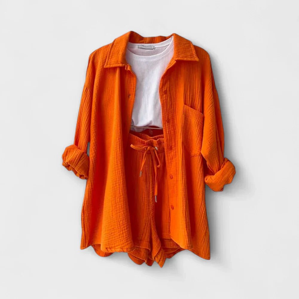 VANESSA 2-PIECE BUTTON UP AND SHORTS SET