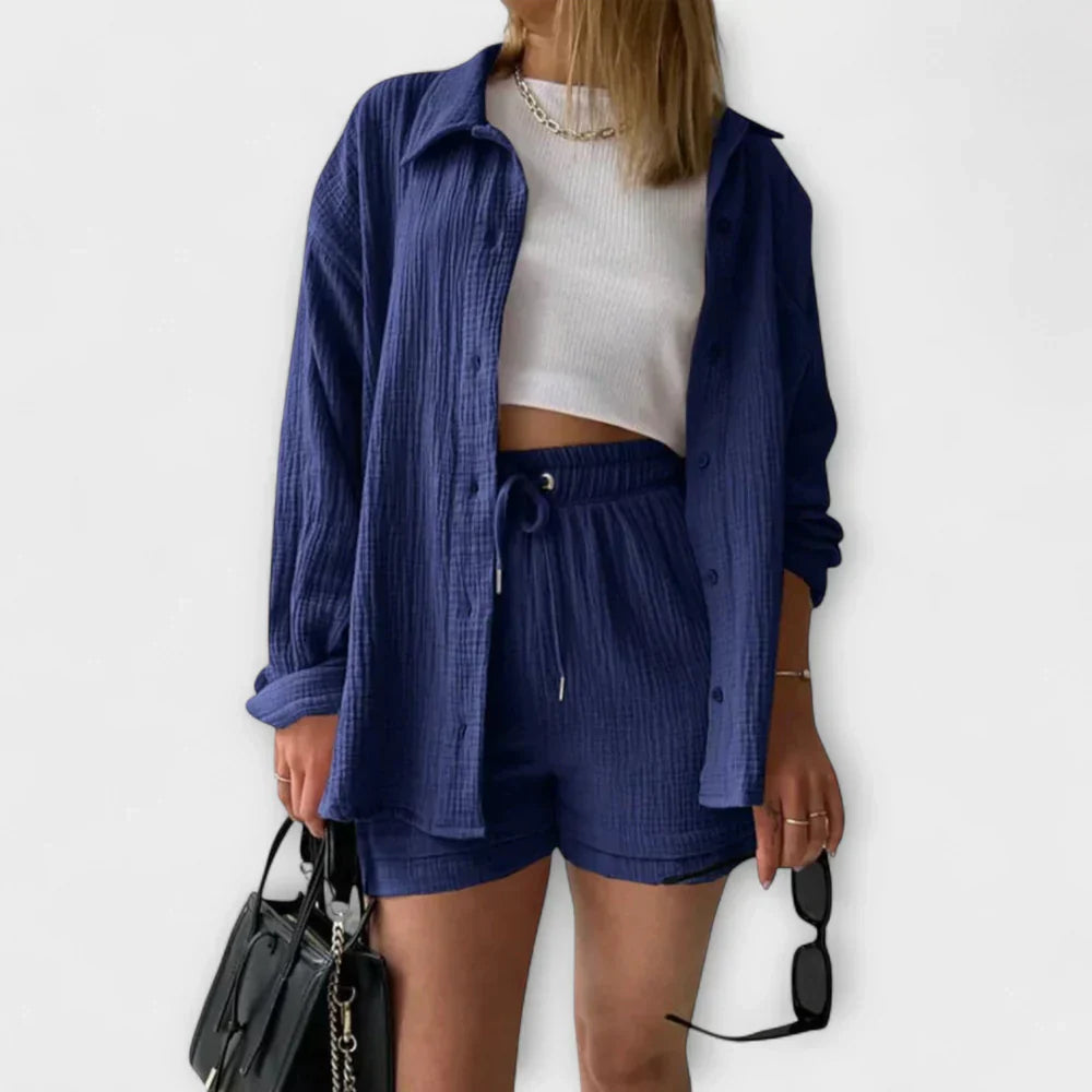 VANESSA 2-PIECE BUTTON UP AND SHORTS SET