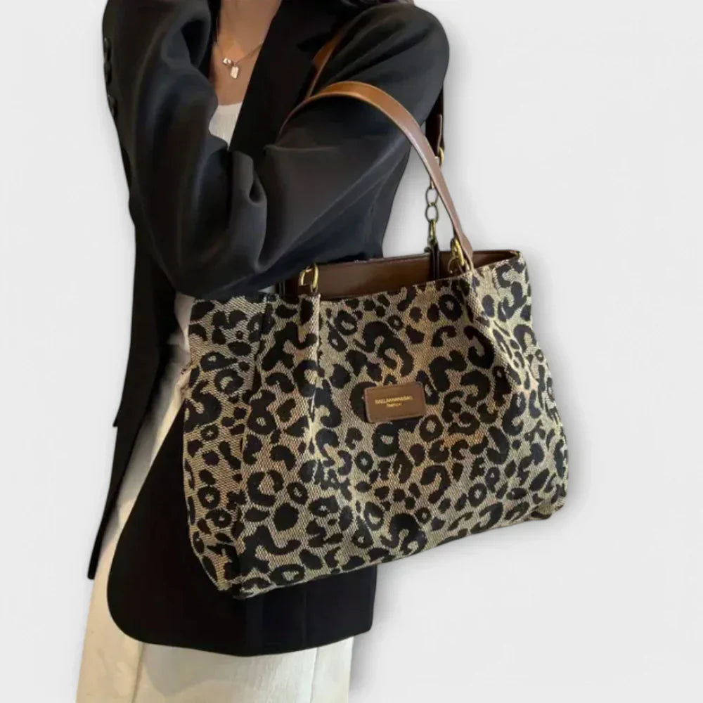 BENITA LEOPARD CANVAS TOTE HANDBAG