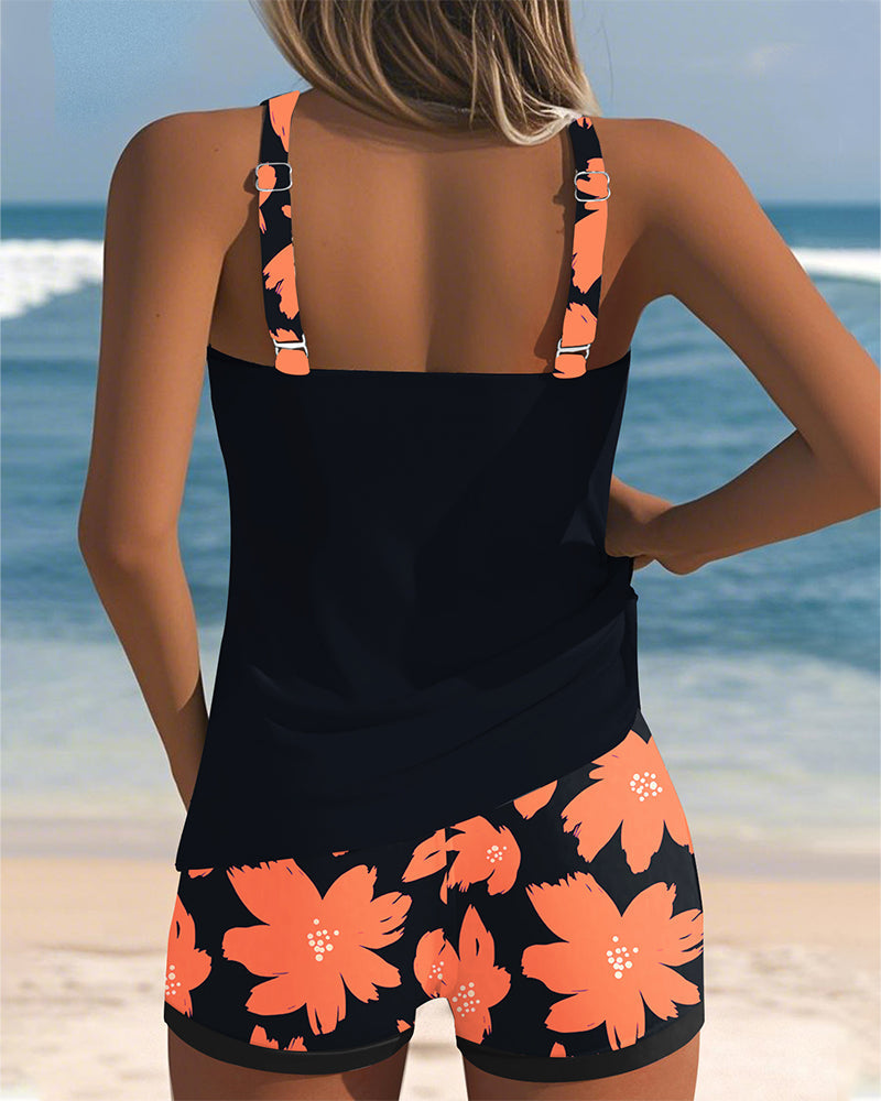 Violet - U-Neck Sleeveless Printed Tankini