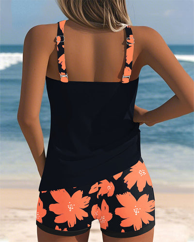 Violet - U-Neck Sleeveless Printed Tankini