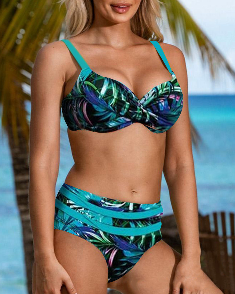 Bonnie - Leaf Print High-Waisted Bikini