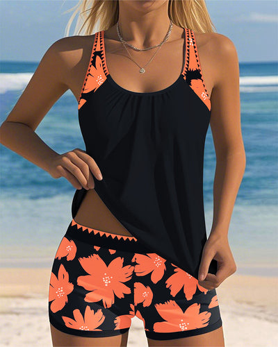 Violet - U-Neck Sleeveless Printed Tankini