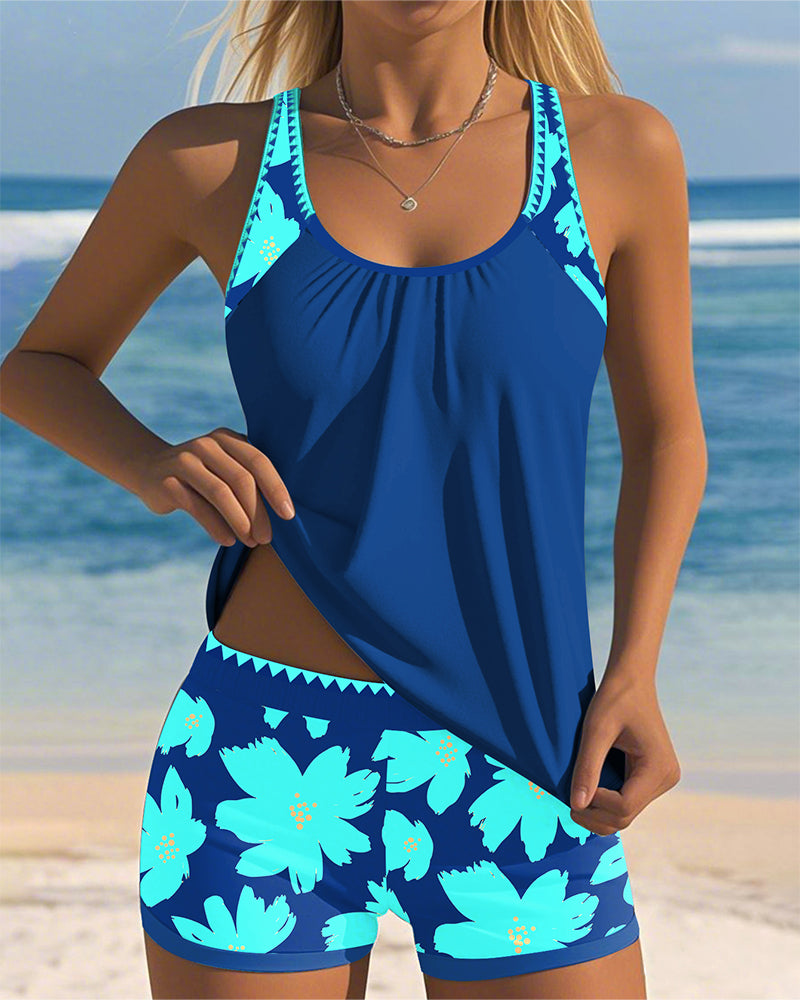 Violet - U-Neck Sleeveless Printed Tankini
