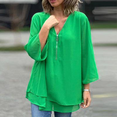 Hyacinth - V-Neck Flowy Zipped Top