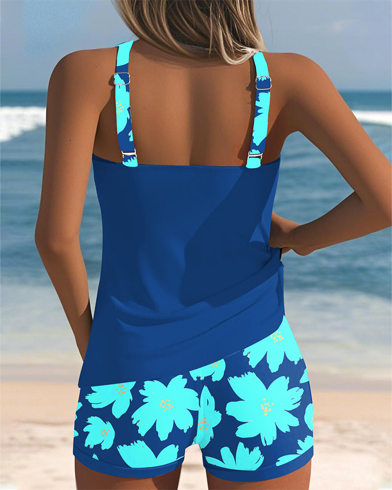 Violet - U-Neck Sleeveless Printed Tankini