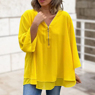 Hyacinth - V-Neck Flowy Zipped Top