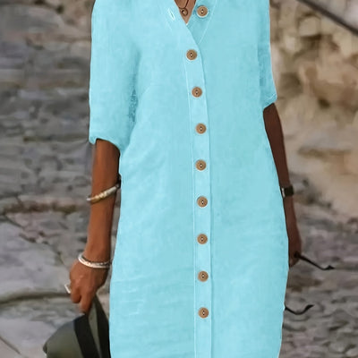 Sarah™ | Button-Down Linen Shirt Dress