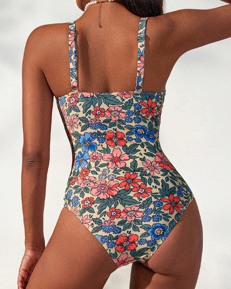 Frankie - Floral Print Halter Neck Swimsuit