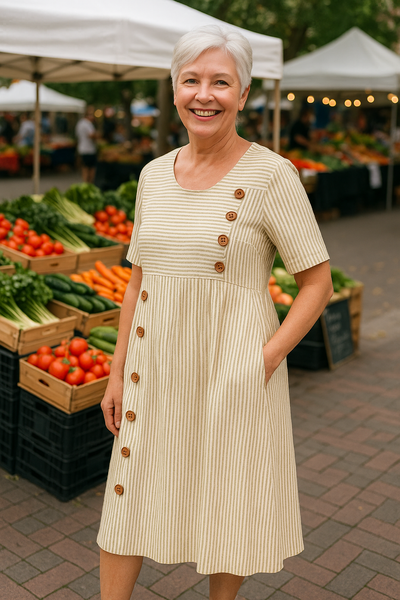 Brienne | Striped Midi Dress – Effortless Comfort, Everyday Confidence