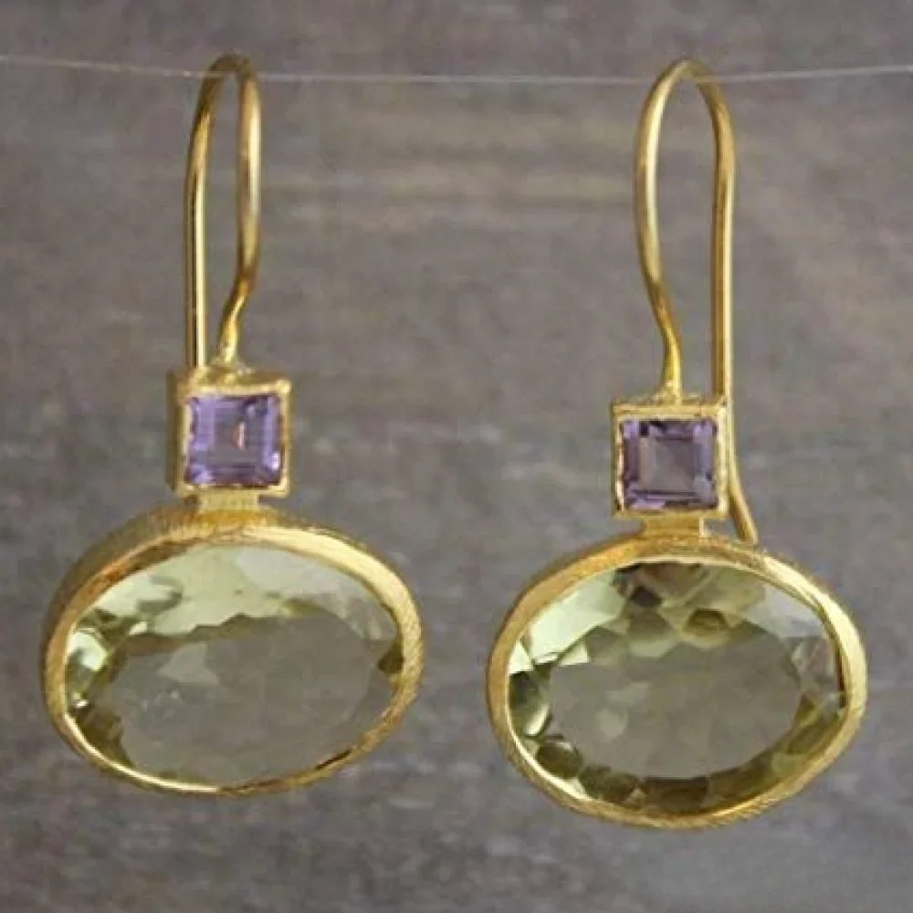 Retro Green Crystal Gold Earrings