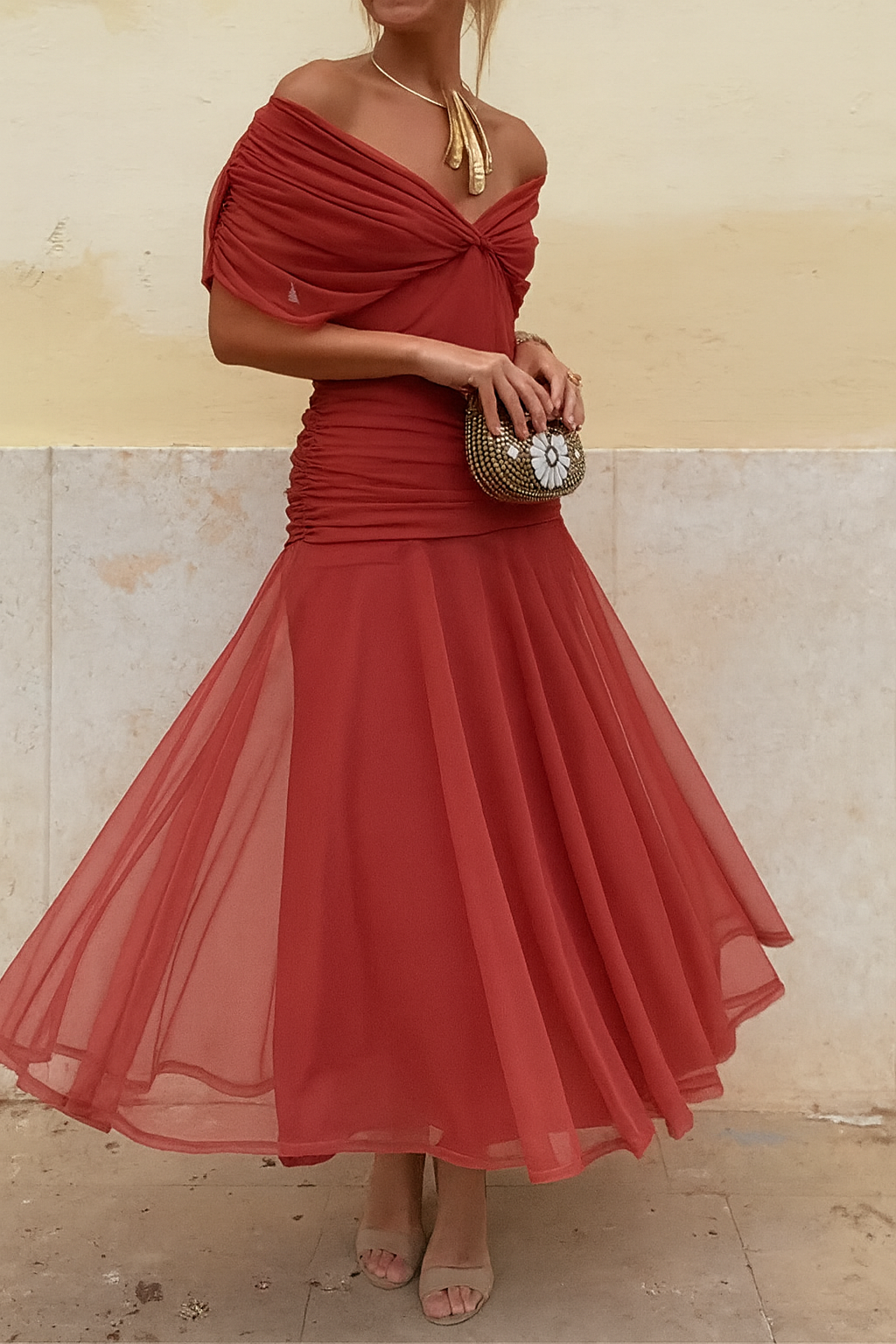 Women's Elegant Mesh Boutonniere Dress