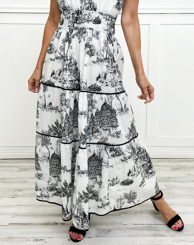 Marcelline| Timeless Toile Maxi – Elegant Flattering Comfort with Effortless Flow