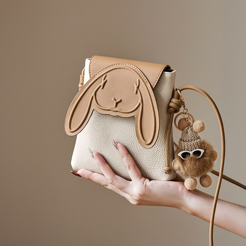 Rabbit Genuine Leather Mini Crossbody Phone Bag