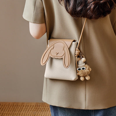 Rabbit Genuine Leather Mini Crossbody Phone Bag
