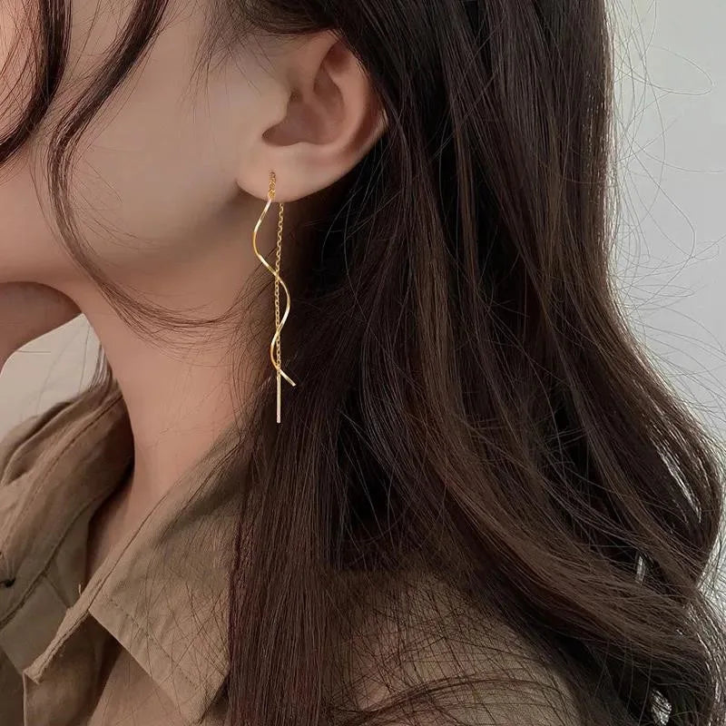 Long Earrings with Wave Design