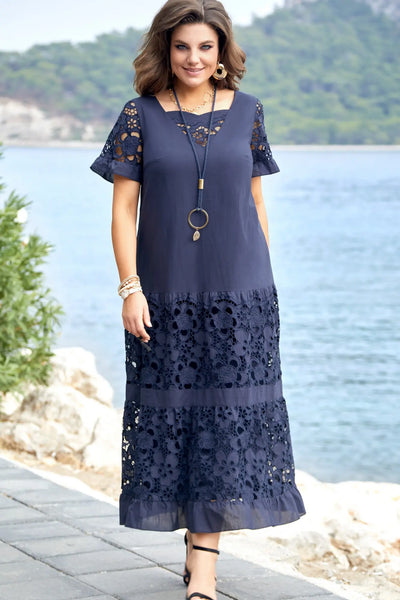 Serène | Navy Blue Lace Maxi Dress