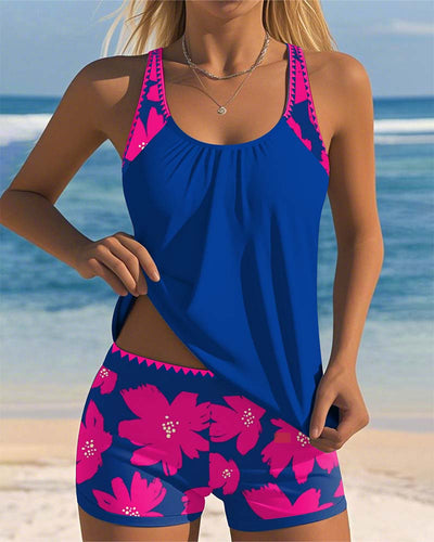 Violet - U-Neck Sleeveless Printed Tankini