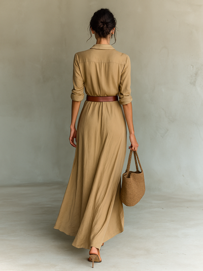 Matilda – Long Maxi Dress with Lapel Collar and Belt