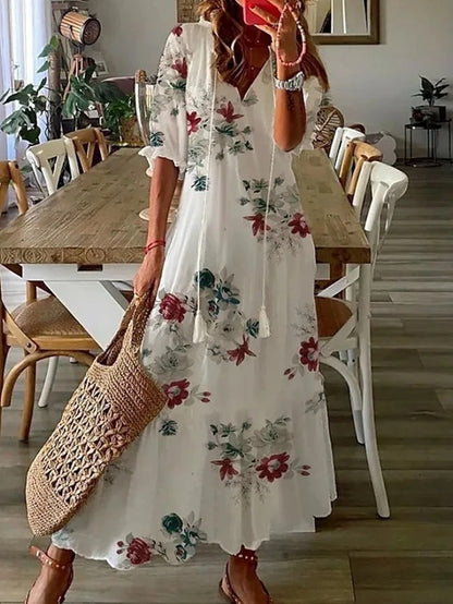 Dianna | Boho Vintage V-Neck Printed Dress