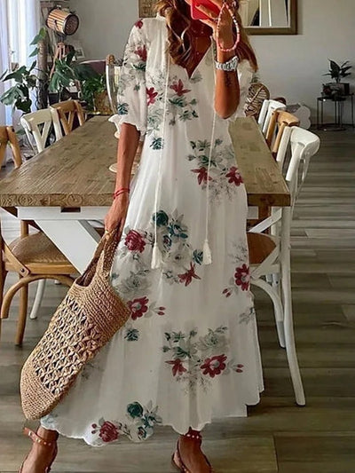 Dianna | Boho Vintage V-Neck Printed Dress